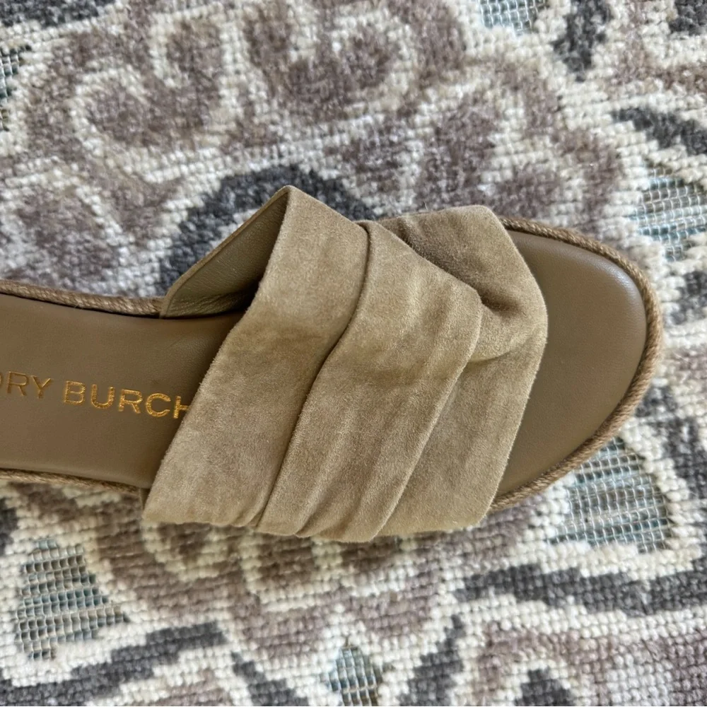 Tory Burch Suede Slide Sandals with Ruched Detail Size 7